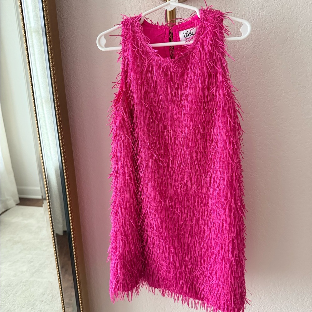 Lola + The Boys Hot Pink Feathered Girls' Formal Dress